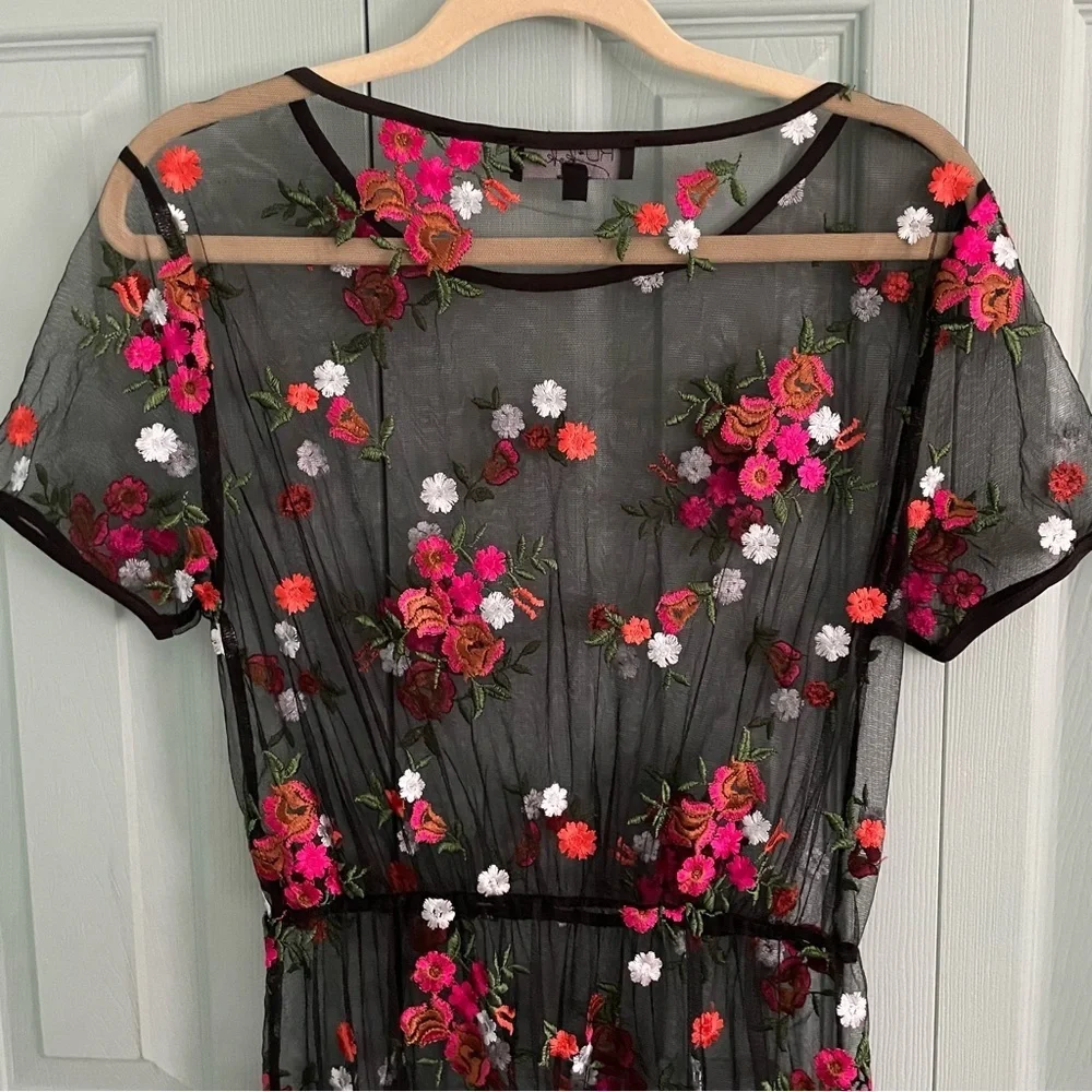RD+KoKo Black Sheer Overlay Floral Maxi Dress Womens Med Short Sleeve Whimsigoth - Picture 7 of 12